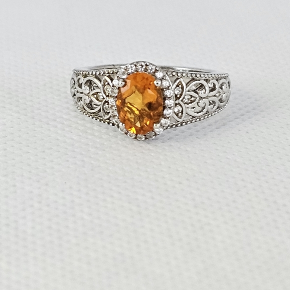 Shop HQ Jewelry - Genuine Rare Spessartite Garnet Ring in Platinum over Sterling Silver Sz 7! NWOT